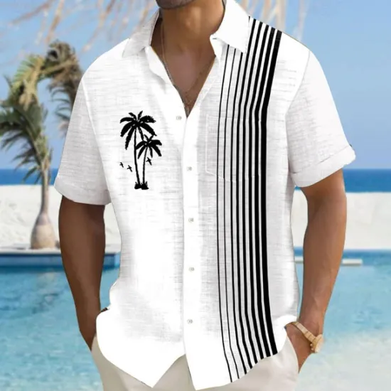 Hot OUKU Men's Coconut Tree Palm Tree Tropical Plants Summer Hawaiian Shirt Aloha Shirt Printed Shirts Short Sleeve Shirt Turndown Hawaiian Resort Outdoor Vacation Party S M L White