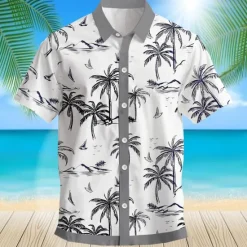 Discount OUKU Men's Coconut Tree Palm Tree Tropical Plants Summer Hawaiian Shirt Aloha Shirt Short Sleeves Shirt Turndown Hawaiian Casual Resort Outdoor Vacation Street Blue Gray S M L