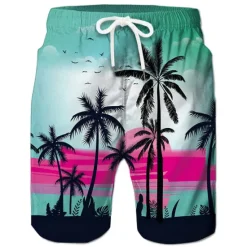 Best OUKU Men's Coconut Tree Print Swimming Trunks Bathing Suit Board Shorts Mid Waist Hawaiian Casual Athleisure Daily Holiday Pocket Drawstring with Mesh lining Designer Clothing Apparel