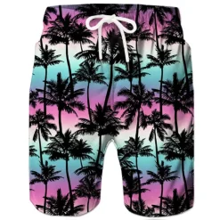 Best OUKU Men's Coconut Tree Print Swimming Trunks Bathing Suit Board Shorts Mid Waist Hawaiian Casual Athleisure Daily Holiday Pocket Drawstring with Mesh lining Designer Clothing Apparel