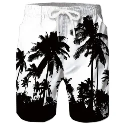 Best OUKU Men's Coconut Tree Print Swimming Trunks Bathing Suit Board Shorts Mid Waist Hawaiian Casual Athleisure Daily Holiday Pocket Drawstring with Mesh lining Designer Clothing Apparel