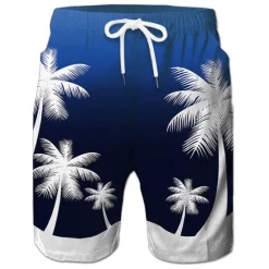 Best OUKU Men's Coconut Tree Print Swimming Trunks Bathing Suit Board Shorts Mid Waist Hawaiian Casual Athleisure Daily Holiday Pocket Drawstring with Mesh lining Designer Clothing Apparel
