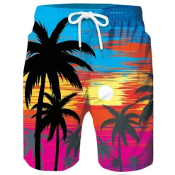Best OUKU Men's Coconut Tree Print Swimming Trunks Bathing Suit Board Shorts Mid Waist Hawaiian Casual Athleisure Daily Holiday Pocket Drawstring with Mesh lining Designer Clothing Apparel