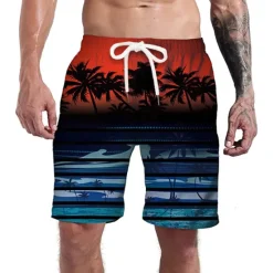 Best OUKU Men's Coconut Tree Print Swimming Trunks Bathing Suit Board Shorts Mid Waist Hawaiian Casual Athleisure Daily Holiday Pocket Drawstring with Mesh lining Designer Clothing Apparel