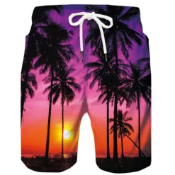 Best OUKU Men's Coconut Tree Print Swimming Trunks Bathing Suit Board Shorts Mid Waist Hawaiian Casual Athleisure Daily Holiday Pocket Drawstring with Mesh lining Designer Clothing Apparel