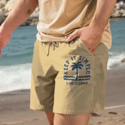 OUKU Men's Coconut Tree Shorts Summer Shorts Beach Shorts Mid Waist Hawaiian Casual Outdoor Holiday Going out Drawstring Elastic Waist Print Designer Clothing Apparel