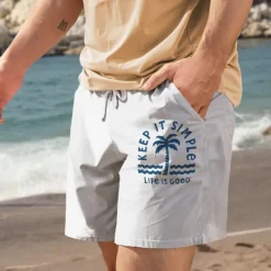 OUKU Men's Coconut Tree Shorts Summer Shorts Beach Shorts Mid Waist Hawaiian Casual Outdoor Holiday Going out Drawstring Elastic Waist Print Designer Clothing Apparel