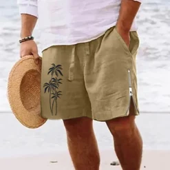 OUKU Men's Coconut Tree Shorts Summer Shorts Beach Shorts Mid Waist Hawaiian Casual Daily Holiday Going out Zipper Drawstring Elastic Waist Designer Clothing Apparel