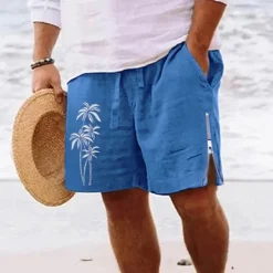 OUKU Men's Coconut Tree Shorts Summer Shorts Beach Shorts Mid Waist Hawaiian Casual Daily Holiday Going out Zipper Drawstring Elastic Waist Designer Clothing Apparel