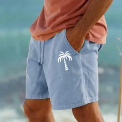 OUKU Men's Coconut Tree Shorts Summer Shorts Beach Shorts Mid Waist Streetwear Hawaiian Designer Casual Daily Holiday Drawstring Elastic Waist Print Designer Clothing Apparel