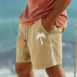 OUKU Men's Coconut Tree Shorts Summer Shorts Beach Shorts Mid Waist Streetwear Hawaiian Designer Casual Daily Holiday Drawstring Elastic Waist Print Designer Clothing Apparel