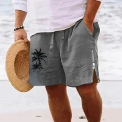 Best OUKU Men's Coconut Tree Shorts Summer Shorts Beach Shorts Mid Waist Hawaiian Casual Daily Holiday Going out Zipper Drawstring Elastic Waist Designer Clothing Apparel
