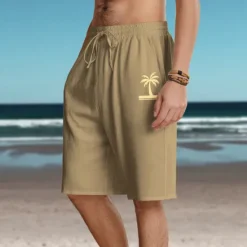 Discount OUKU Men's Coconut Tree Shorts Summer Shorts Beach Shorts Mid Waist Hawaiian Casual Outdoor Holiday Going out Drawstring Elastic Waist Print Designer Clothing Apparel