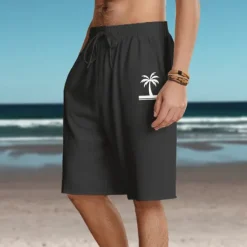 Discount OUKU Men's Coconut Tree Shorts Summer Shorts Beach Shorts Mid Waist Hawaiian Casual Outdoor Holiday Going out Drawstring Elastic Waist Print Designer Clothing Apparel