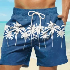 Outlet OUKU Men's Coconut Tree Swim Shorts Board Shorts Swimming Trunks Mid Waist Fashion Streetwear Designer Casual Daily Holiday Pocket Drawstring Elastic Waist Designer Clothing Apparel Blue