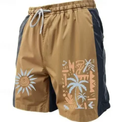 Clearance OUKU Men's Coconut Tree Swim Shorts Board Shorts Swimming Trunks Mid Waist Vacation Hawaiian Holiday Vacation Holiday Beach Drawstring with Mesh lining Elastic Waist Designer Clothing Apparel