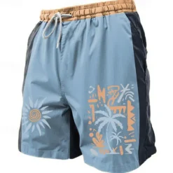 Clearance OUKU Men's Coconut Tree Swim Shorts Board Shorts Swimming Trunks Mid Waist Vacation Hawaiian Holiday Vacation Holiday Beach Drawstring with Mesh lining Elastic Waist Designer Clothing Apparel