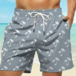Sale OUKU Men's Coconut Tree Swimming Trunks Board Shorts Swim Shorts Mid Waist Hawaiian Casual Holiday Beach Drawstring with Mesh lining Elastic Waist Designer Clothing Apparel