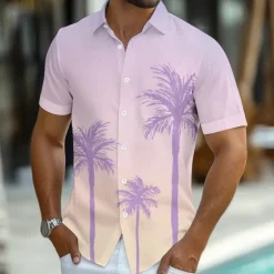 New OUKU Men's Coconut Tree Tropical Plants Shirt Summer Hawaiian Shirt Button Up Shirt Short Sleeve Hawaiian Vacation Holiday Beach Wear Summer Spring Turndown 3D Print Collared Shirts Light Green Light