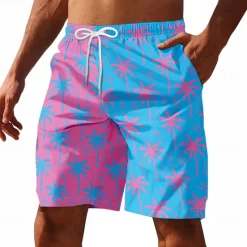 Outlet OUKU Men's Coconut Tree Tropical Plants Lined Shorts Swim Shorts Board Shorts Mid Waist Hawaiian Vacation Holiday Beach Wear Side Pockets With Compression Liner Elastic Drawstring Waist Designer Clothing Blue