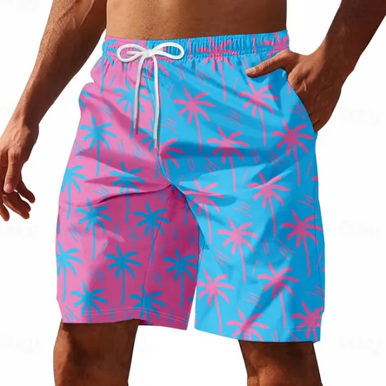 Outlet OUKU Men's Coconut Tree Tropical Plants Lined Shorts Swim Shorts Board Shorts Mid Waist Hawaiian Vacation Holiday Beach Wear Side Pockets With Compression Liner Elastic Drawstring Waist Designer Clothing Blue