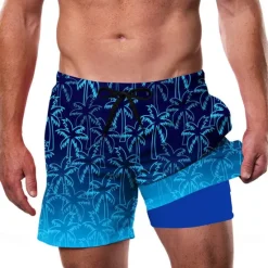Outlet OUKU Men's Coconut Tree Tropical Plants Lined Shorts 2 in 1 Board Shorts Swim Shorts Mid Waist Hawaiian Vacation Beach Wear Side Pockets With Compression Liner Elastic Drawstring Waist Designer Clothing