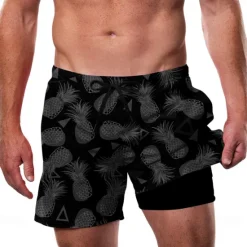 Outlet OUKU Men's Coconut Tree Tropical Plants Lined Shorts 2 in 1 Board Shorts Swim Shorts Mid Waist Hawaiian Vacation Beach Wear Side Pockets With Compression Liner Elastic Drawstring Waist Designer Clothing