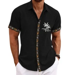 Online OUKU Men's Coconut Tree Tropical Plants Shirt Summer Hawaiian Shirt Aloha Shirt Short Sleeves Shirt Turndown Fashion Designer Casual Outdoor Street Casual Black Green Gray S M L