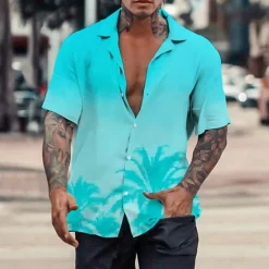 New OUKU Men's Coconut Tree Tropical Plants Shirt Summer Hawaiian Shirt Aloha Shirt Short Sleeve Shirt Turndown Tropical Fashion Hawaiian Casual Hawaiian Holiday Light Yellow Yellow Pink S M L