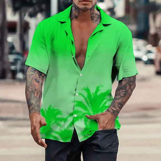 New OUKU Men's Coconut Tree Tropical Plants Shirt Summer Hawaiian Shirt Aloha Shirt Short Sleeve Shirt Turndown Tropical Fashion Hawaiian Casual Hawaiian Holiday Light Yellow Yellow Pink S M L