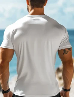 New OUKU Men's Coconut Tree Tropical Funny Hawaiian T Shirt Tee Top 100% Cotton Short Sleeve Graphic Shirt Comfortable Tee Vacation Street Fashion Designer Clothing White