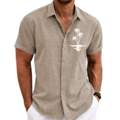 Hot OUKU Men's Coconut Tree Tropical Plants Shirt Summer Hawaiian Shirt Aloha Shirt Short Sleeves Shirt Turndown Fashion Designer Casual Outdoor Street Casual Blue Green Khaki S M L