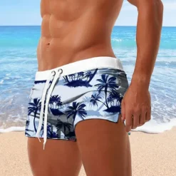 Best OUKU Men's Coconut Tree Tropical Plants Swim Trunks Swim Shorts Board Shorts Mid Waist 3D Print Hawaiian Surfing Holiday Beach Drawstring with Mesh lining Elastic Waist Designer Clothing Apparel