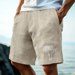 Outlet OUKU Men's Coconut Tree Tropical Plants Waffle Shorts Sweat Shorts Casual Shorts Mid Waist Hawaiian Vacation Jogging Workout Elastic Drawstring Waist Shorts with Pockets Designer Clothing Apparel