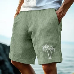 Outlet OUKU Men's Coconut Tree Tropical Plants Waffle Shorts Sweat Shorts Casual Shorts Mid Waist Hawaiian Vacation Jogging Workout Elastic Drawstring Waist Shorts with Pockets Designer Clothing Apparel
