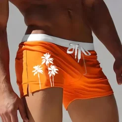 Sale OUKU Men's Coconut Tree Tropical Plants Swim Trunks Swim Shorts Board Shorts Mid Waist 3D Print Hawaiian Surfing Holiday Beach Drawstring with Mesh lining Elastic Waist Designer Clothing Apparel
