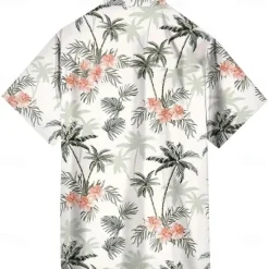 Outlet OUKU Men's Coconut Tree Tropical Flowers Shirt Summer Hawaiian Shirt Button Up Shirt Short Sleeve Hawaiian Resort Vacation Holiday Beach Wear Summer Spring Turndown 3D Print Collared Shirts White