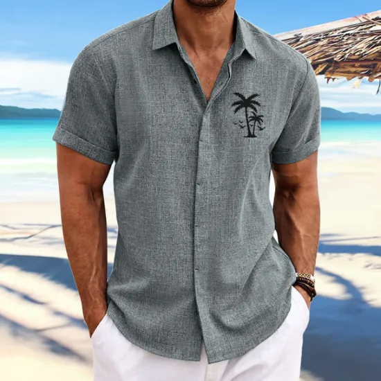 Outlet OUKU Men's Coconut Tree Tropical Plants Shirt Summer Hawaiian Shirt Aloha Shirt Short Sleeves Shirt Turndown Fashion Designer Casual Outdoor Street Casual White Pink Blue S M L
