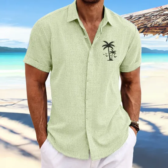 Outlet OUKU Men's Coconut Tree Tropical Plants Shirt Summer Hawaiian Shirt Aloha Shirt Short Sleeves Shirt Turndown Fashion Designer Casual Outdoor Street Casual White Pink Blue S M L