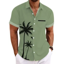 Clearance OUKU Men's Coconut Tree Tropical Plants Shirt Summer Hawaiian Shirt Aloha Shirt Short Sleeves Shirt Turndown Sports Fashion Streetwear Outdoor Street Daily Black White Blue S M L