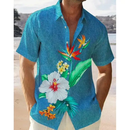 Discount OUKU Men's Coconut Tree Tropical Plants Shirt Summer Hawaiian Shirt Aloha Shirt Short Sleeves Shirt Turndown Tropical Fashion Hawaiian Outdoor Street Hawaiian Black White Light Green S M L