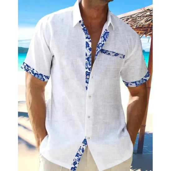 Discount OUKU Men's Coconut Tree Tropical Plants Shirt Summer Hawaiian Shirt Aloha Shirt Short Sleeves Shirt Turndown Tropical Fashion Hawaiian Outdoor Street Hawaiian Black White Light Green S M L
