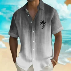 Clearance OUKU Men's Coconut Tree Tropical Plants Shirt Summer Hawaiian Shirt Button Up Shirt Short Sleeve Hawaiian Resort Vacation Holiday Beach Wear Summer Spring Turndown 3D Print Collared Shirts Blue Green Gray