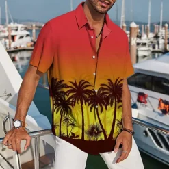 Discount OUKU Men's Coconut Tree Tropical Plants Shirt Summer Hawaiian Shirt Aloha Shirt Short Sleeves Shirt Turndown Tropical Sports Streetwear Street Casual Daily Black Yellow Pink S M L