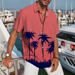 Discount OUKU Men's Coconut Tree Tropical Plants Shirt Summer Hawaiian Shirt Aloha Shirt Short Sleeves Shirt Turndown Tropical Sports Streetwear Street Casual Daily Black Yellow Pink S M L