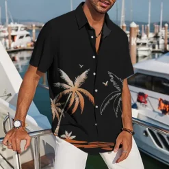 Discount OUKU Men's Coconut Tree Tropical Plants Shirt Summer Hawaiian Shirt Aloha Shirt Short Sleeves Shirt Turndown Tropical Sports Streetwear Street Casual Daily Black Yellow Pink S M L