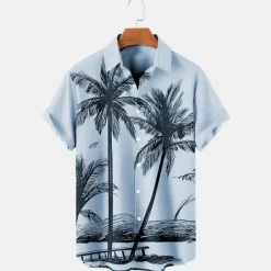 OUKU Men's Coconut Tree Tropical Plants Shirt Summer Hawaiian Shirt Aloha Shirt Short Sleeves Shirt Turndown Tropical Fashion Hawaiian Outdoor Street Hawaiian Blue Purple Brown S M L