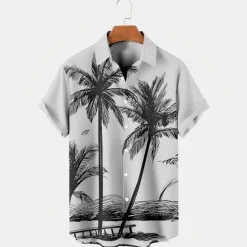 OUKU Men's Coconut Tree Tropical Plants Shirt Summer Hawaiian Shirt Aloha Shirt Short Sleeves Shirt Turndown Tropical Fashion Hawaiian Outdoor Street Hawaiian Blue Purple Brown S M L