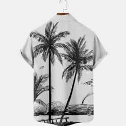 OUKU Men's Coconut Tree Tropical Plants Shirt Summer Hawaiian Shirt Aloha Shirt Short Sleeves Shirt Turndown Tropical Fashion Hawaiian Outdoor Street Hawaiian Blue Purple Brown S M L