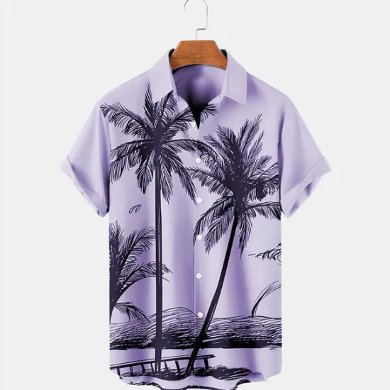 OUKU Men's Coconut Tree Tropical Plants Shirt Summer Hawaiian Shirt Aloha Shirt Short Sleeves Shirt Turndown Tropical Fashion Hawaiian Outdoor Street Hawaiian Blue Purple Brown S M L